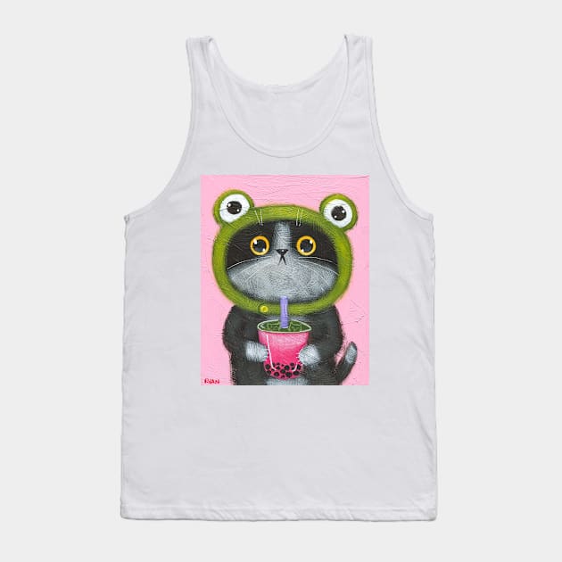 Froggy Cat Boba Tank Top by KilkennyCat Art